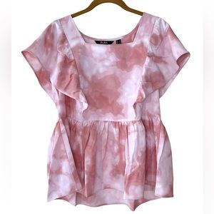 Du Jour Top Tie-Dye Ruffle Blouse square collar Pink Size S Women's A374712